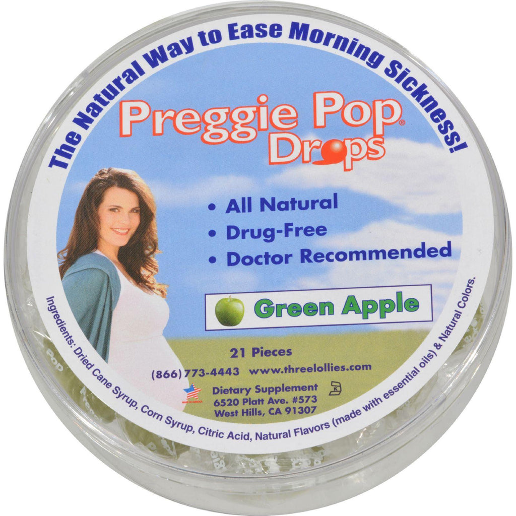 Three Lollies Preggie Pop Drops Natural Green Apple - 21 Pieces