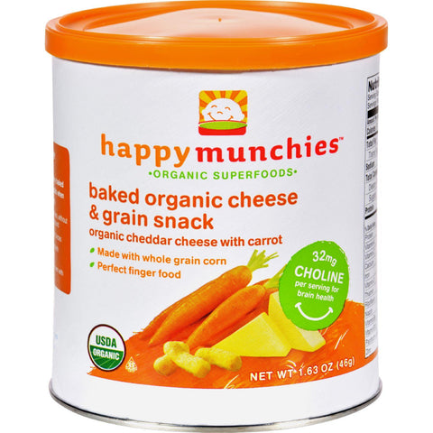 Happy Baby Happy Munchies Baked Organic Snacks - Cheddar Cheese With Carrots - Case Of 6 - 1.63 Oz