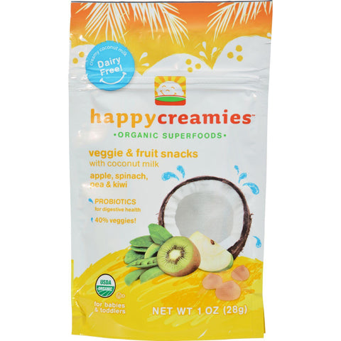 Happy Creamies Organic Snacks - Apple Spinach Pea Kiwi - Case Of 8 - 1 Oz