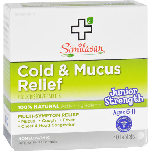 Similasan Cold And Mucus Relief - Junior Strength - Ages 6 To 11 - 40 Tabs