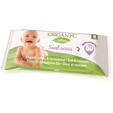 Organyc Baby Wipes - 100 Percent Organic Cotton - Sweet Caress - 60 Count